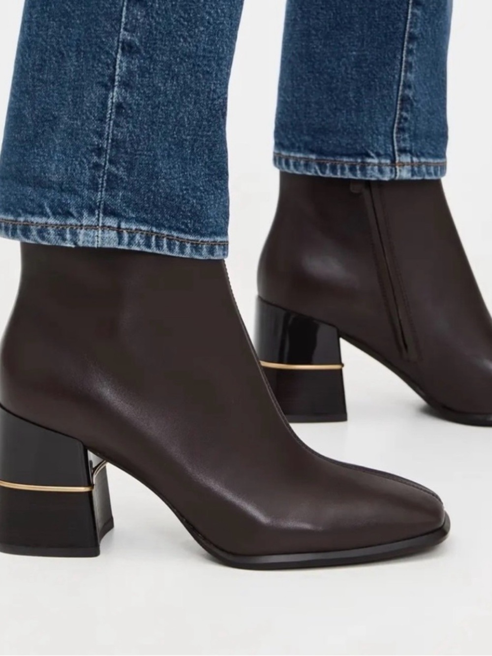 Tory Burch Brown Leather Ankle Booties Gold Hardware Block Heel Size 8